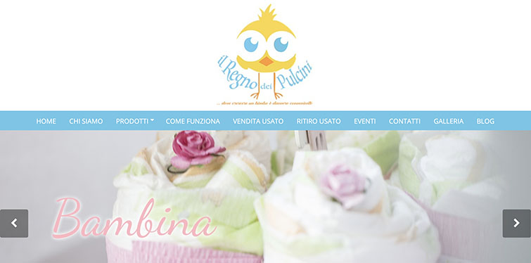 Homepage del negozio usato bambini online con focus sulla sezione bambina 