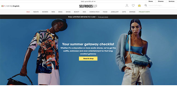  Homepage di un sito che vende abbigliamento di marca a poco prezzo online